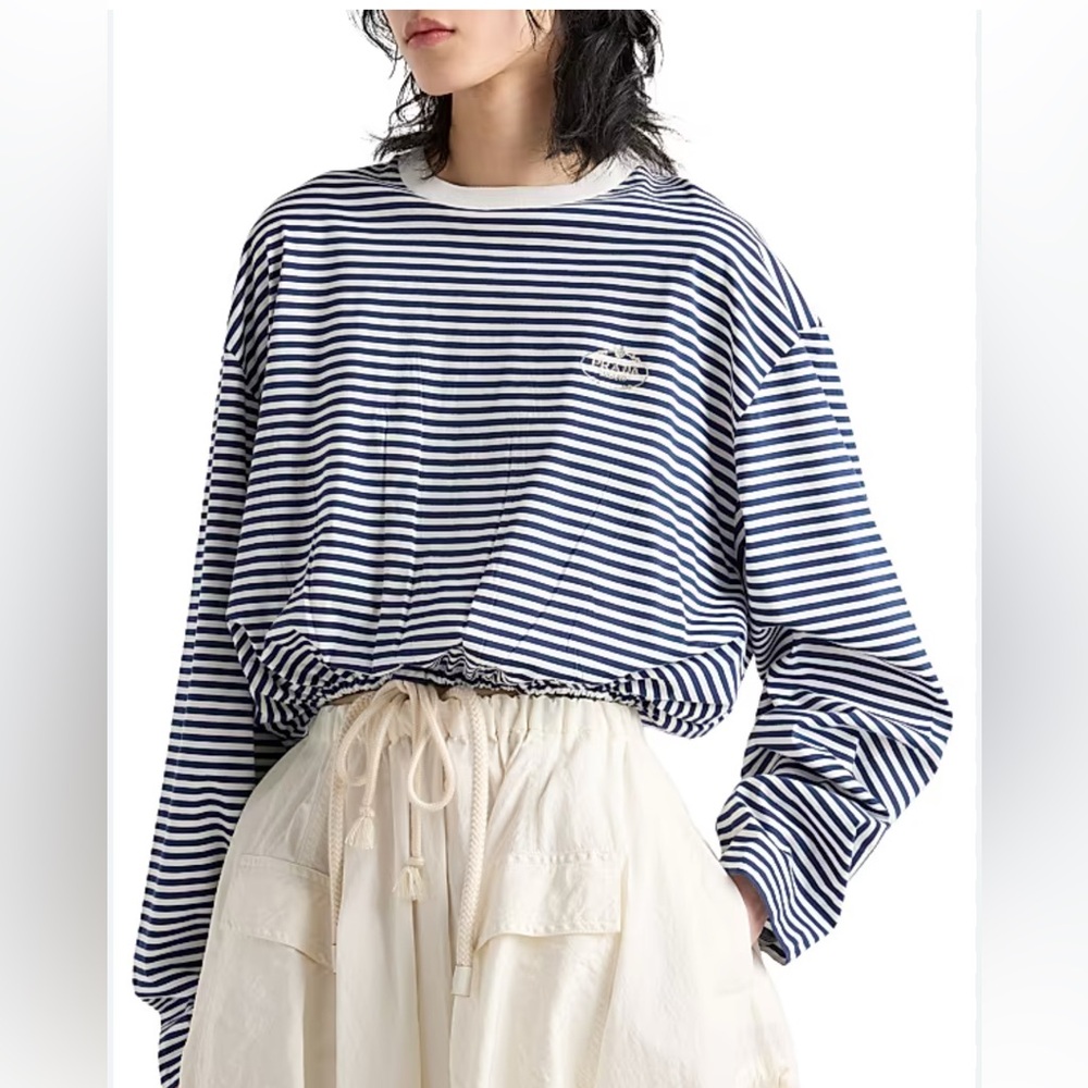 Prada Striped Navy and White Women's Top, Brand New in S